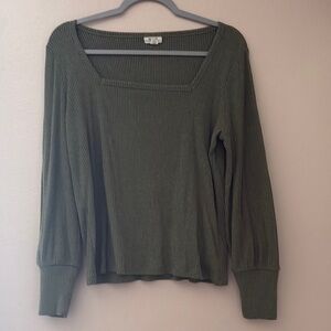 Green Ribbed Long Sleeve Top